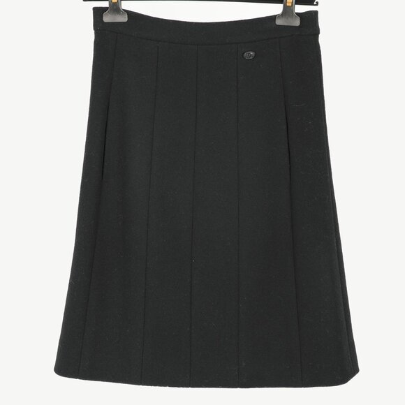 Chanel Black Wool-Blend Panelled A-Line Knee-Length Skirt - Picture 1 of 11